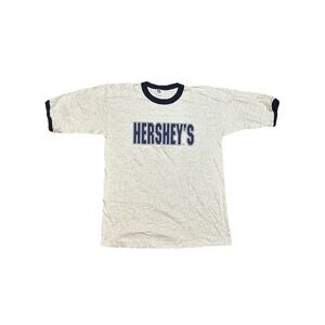 Vintage 90s Hersheys Ringer T Shirt Logo 7 Size Large Grey‎